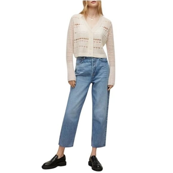ALLSAINTS Cole Wool and Alpaca Cropped Cardigan Sweater XS Open Knit Chalk White - Picture 5 of 12